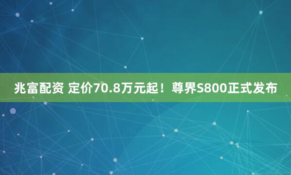 兆富配资 定价70.8万元起！尊界S800正式发布